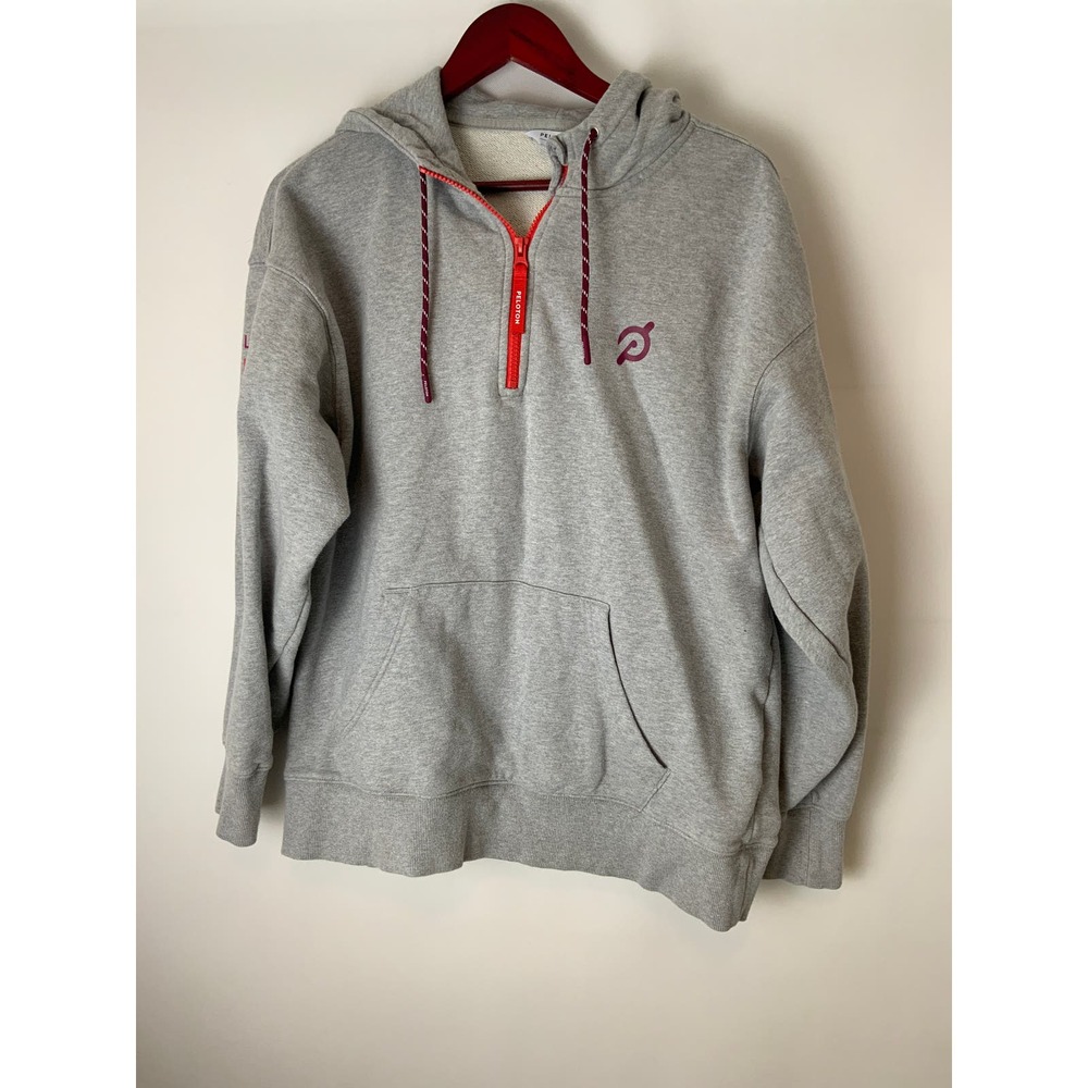 Peloton Hoodie Sweatshirt 1/4 Zip Pullover Relaxed Workout L Large Gray